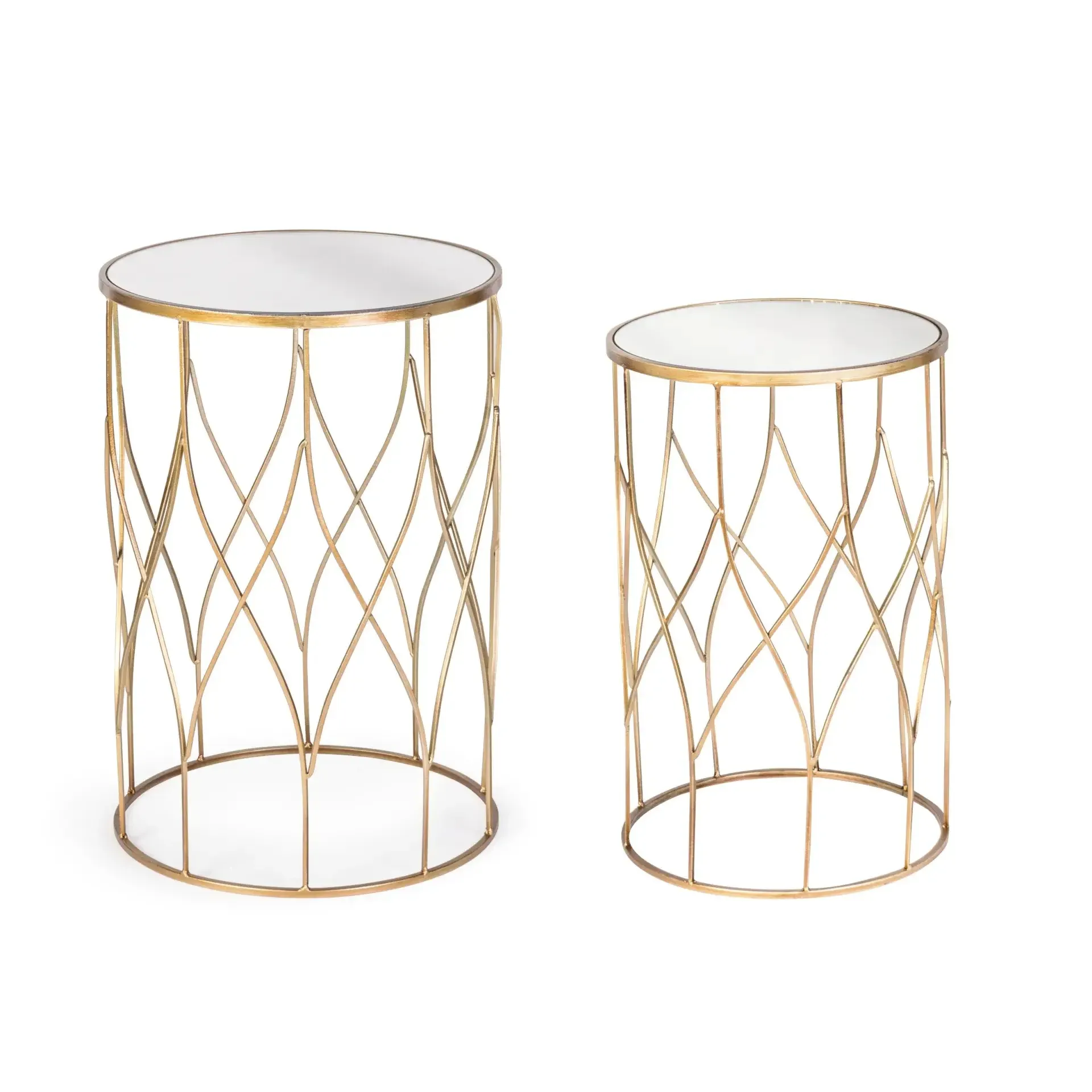 Zestaw stolików kawowych ELENOR Bizzotto złotych szkło + stal Ø33x51 | Ø38x56