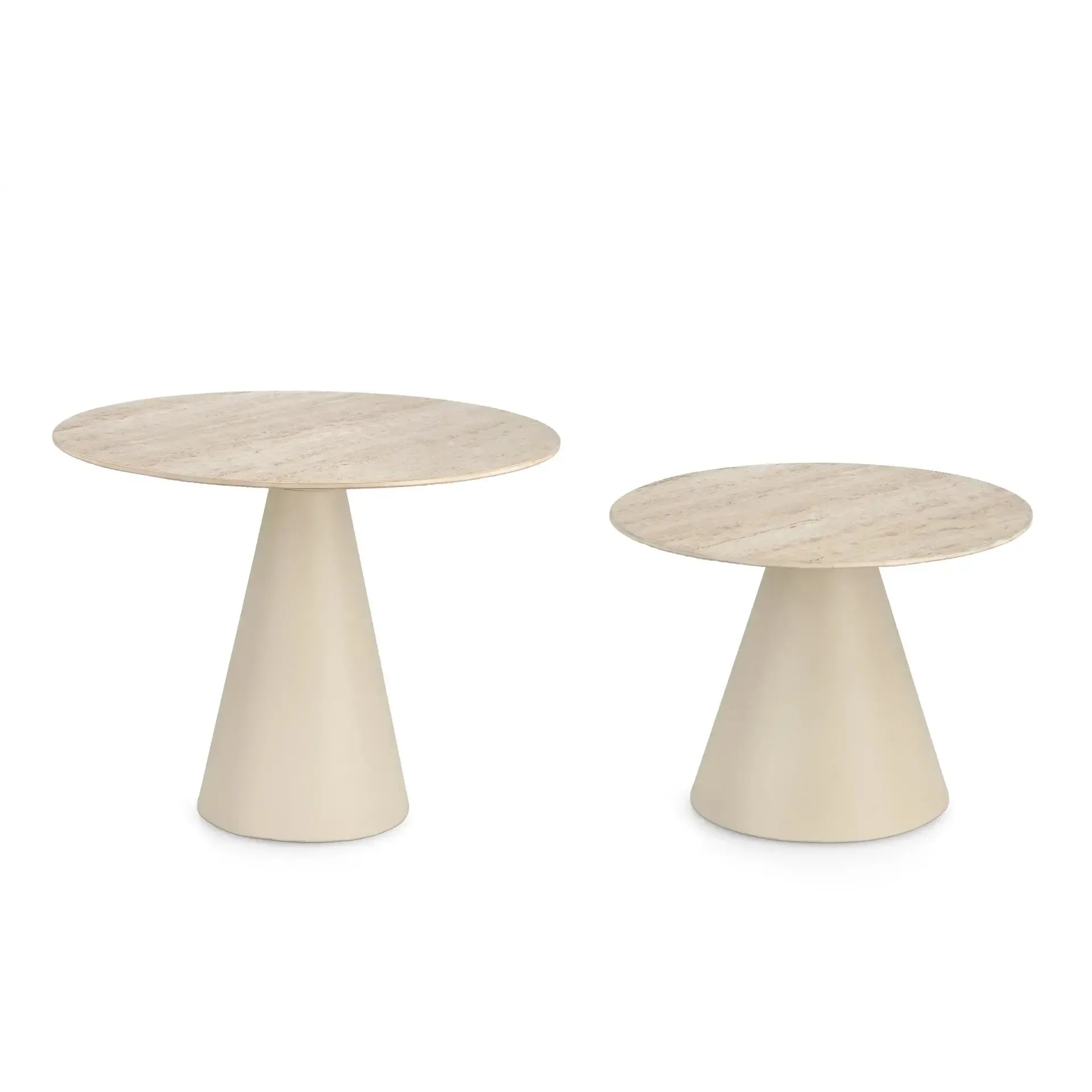 Zestaw stolików kawowych HARDY Bizzotto beżowych stal + ceramika Ø50 | 60x32 | 47
