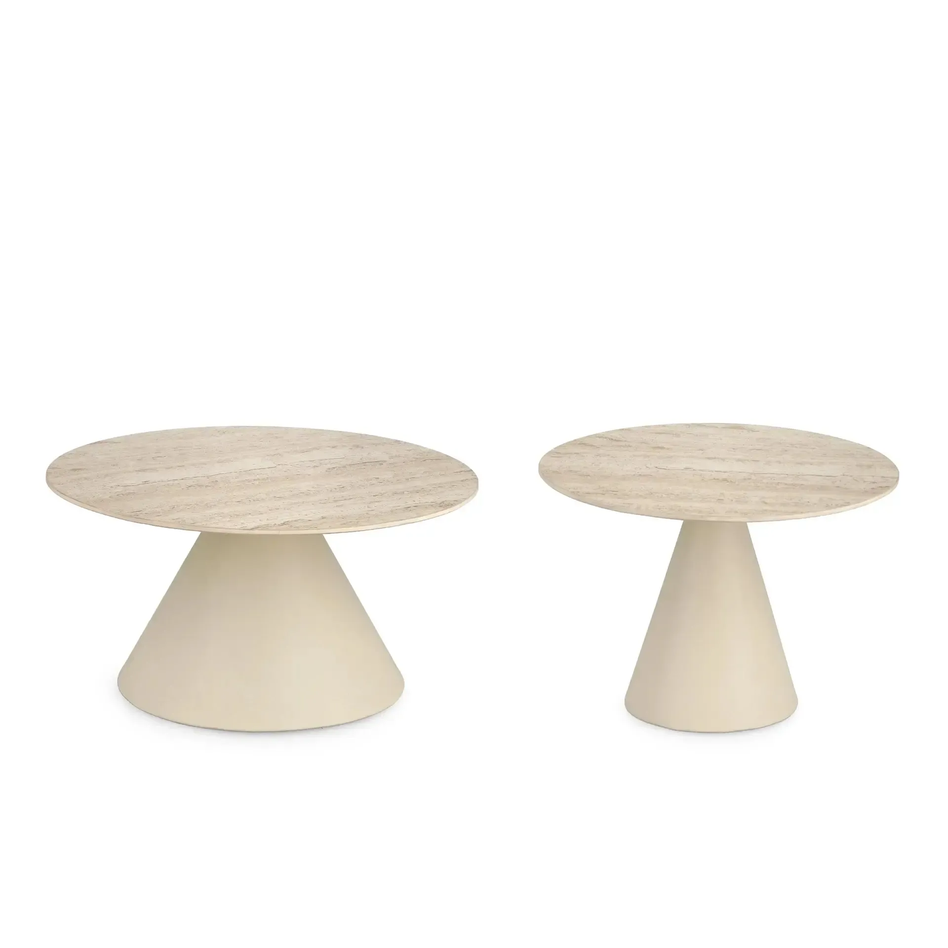 Zestaw stolików kawowych HARDY Bizzotto beżowych stal + ceramika Ø50x37 | Ø60x30