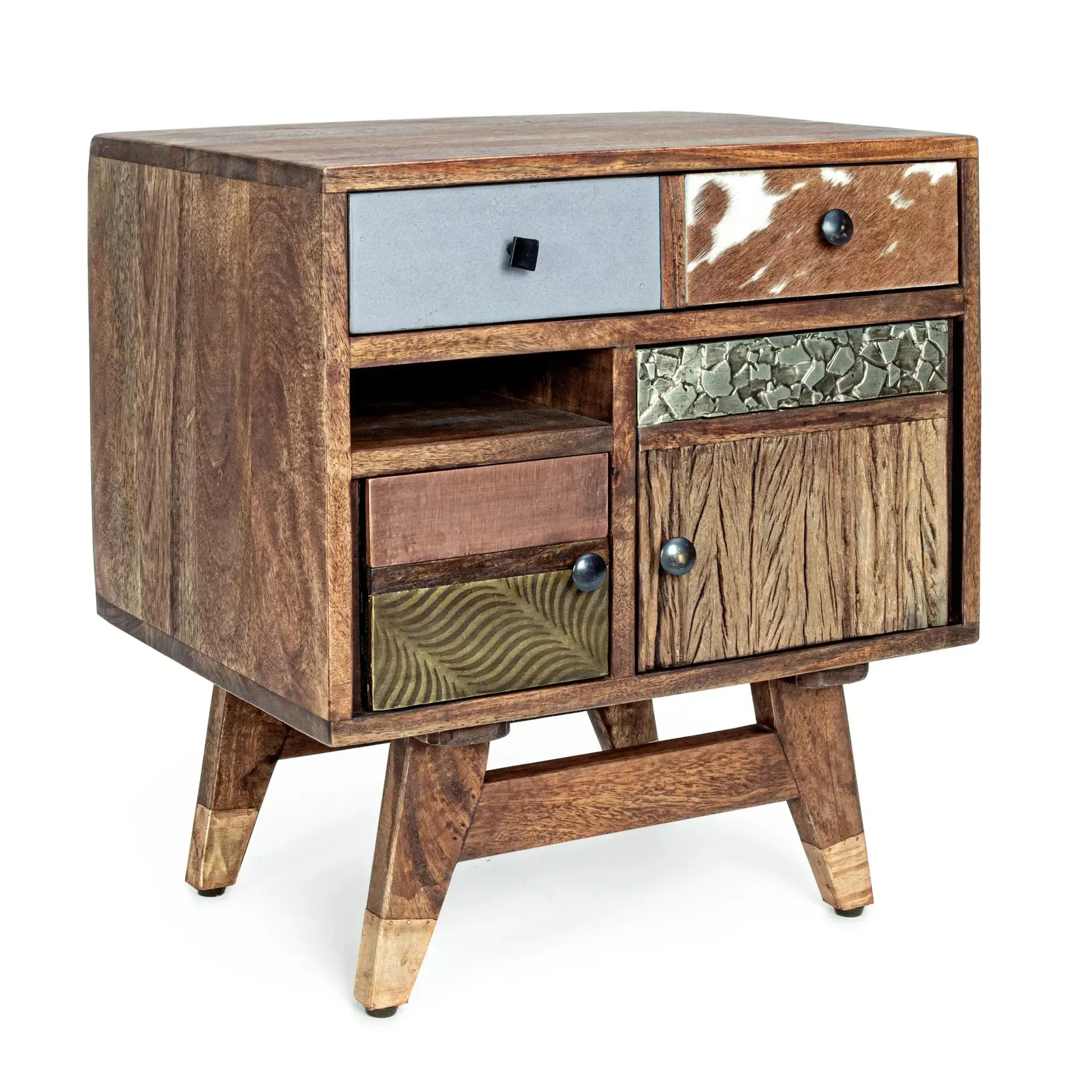 Szafka nocna DHAVAL Bizzotto naturalna drewno + MDF 50x40x55