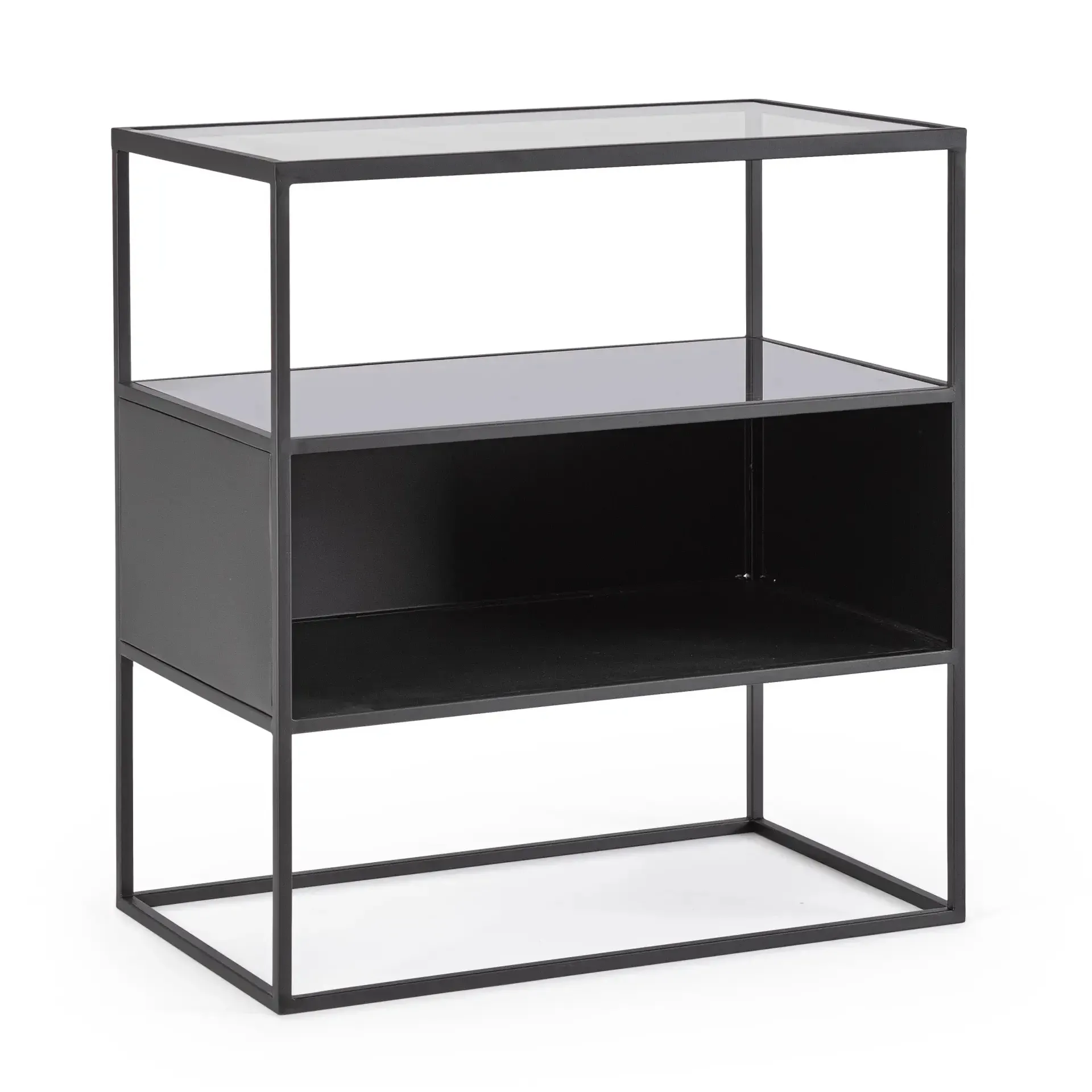 Regał HYDRA Bizzotto czarna szkło + stal 50x30x54