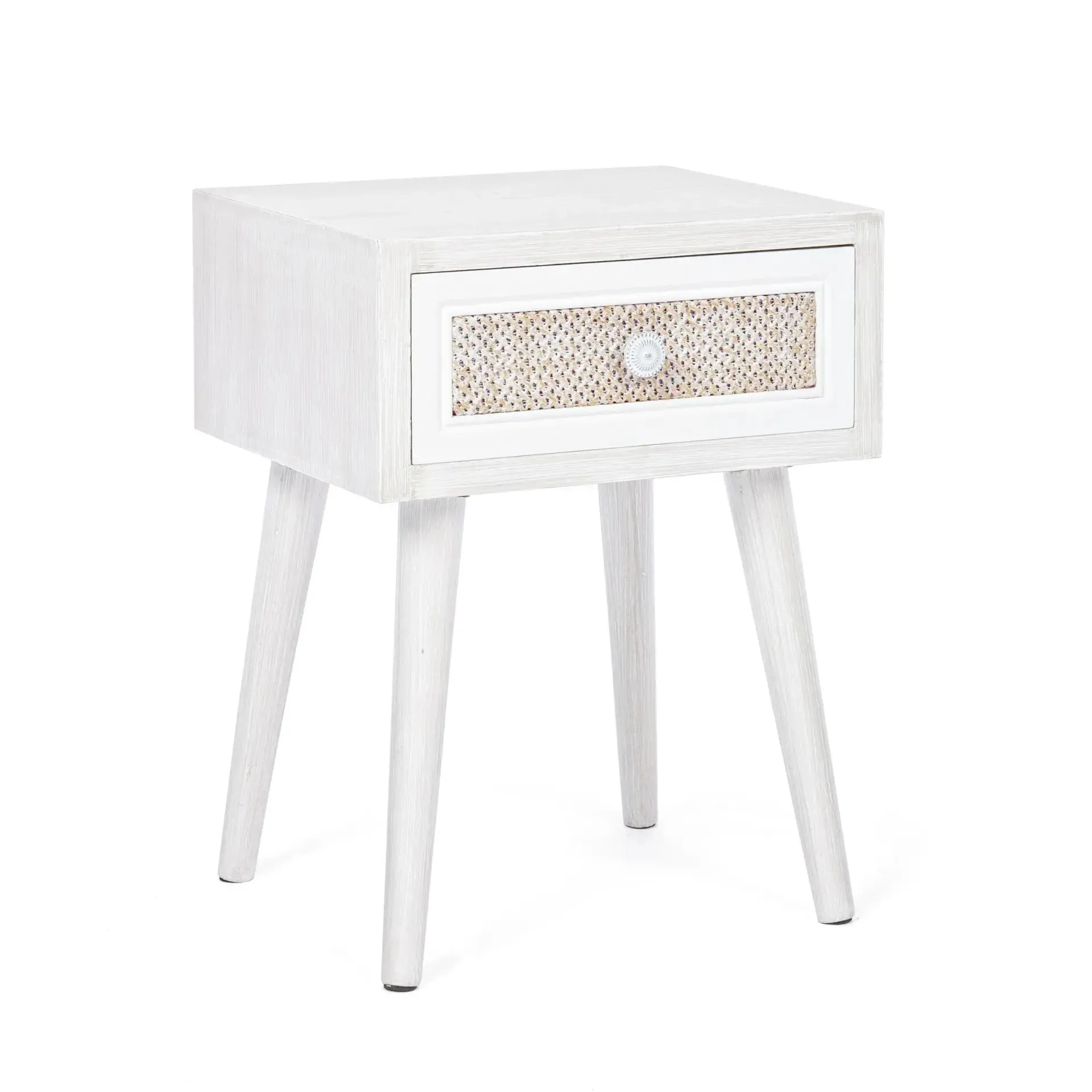 Szafka nocna MONTIEL Bizzotto biała MDF + bawełna 35x30x46.5