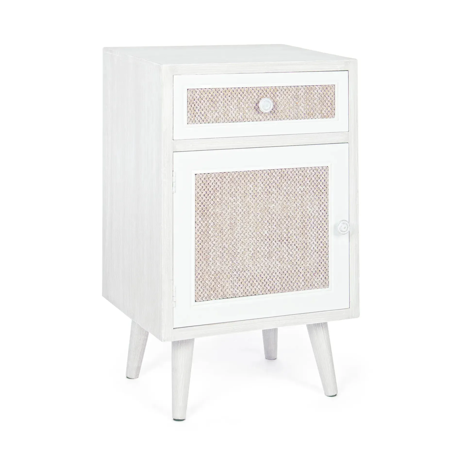 Szafka nocna MONTIEL Bizzotto biała MDF + bawełna 40x31.5x67