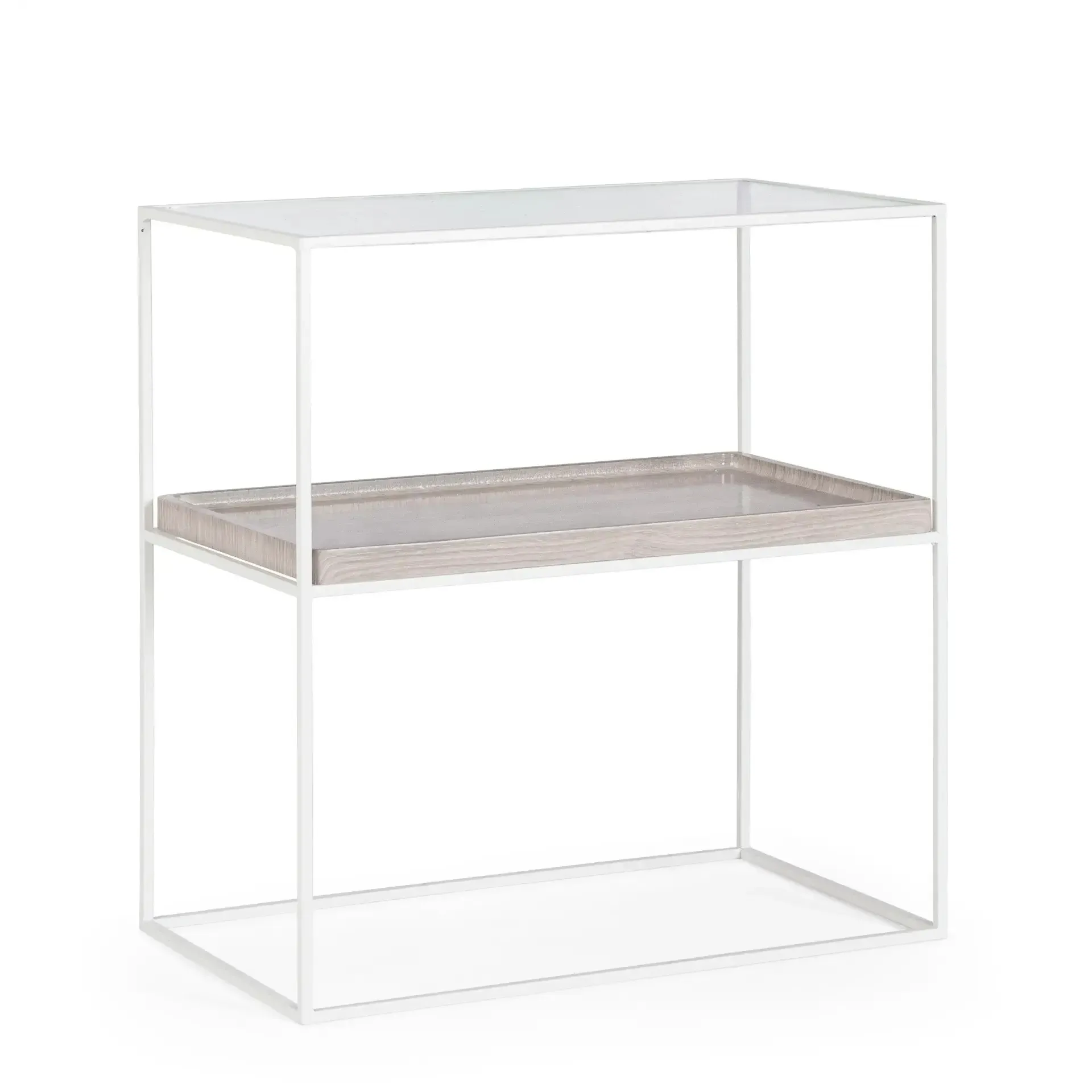 Regał LAUREL Bizzotto biała szkło + stal + MDF 55x35x62.5