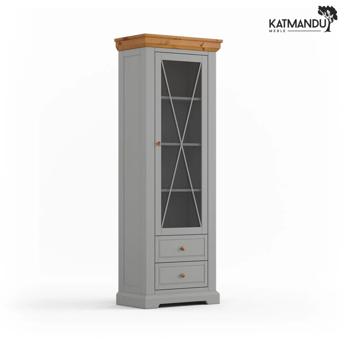Wąska witryna drewniana popielata Marone Elite