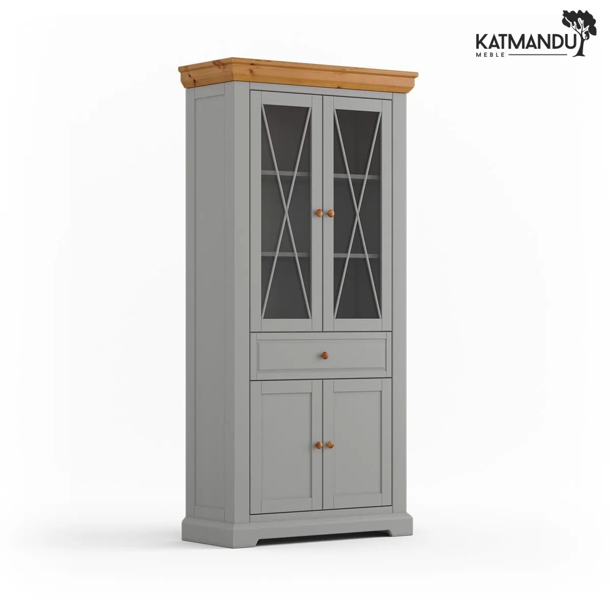 Drewniana witryna szklana 2-drzwiowa popielata Marone Elite