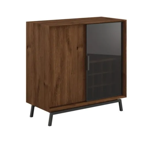 Komoda dębowa szklana z barkiem tabacco Modern Loft