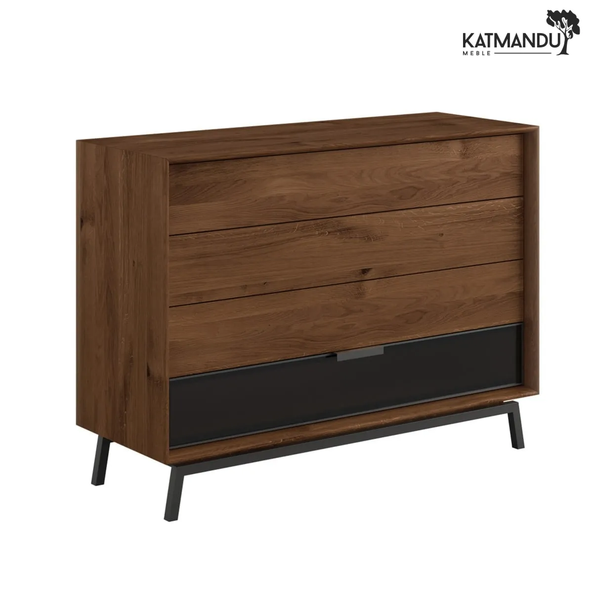 Komoda dębowa z szufladami i przeszkleniem tabacco Modern Loft