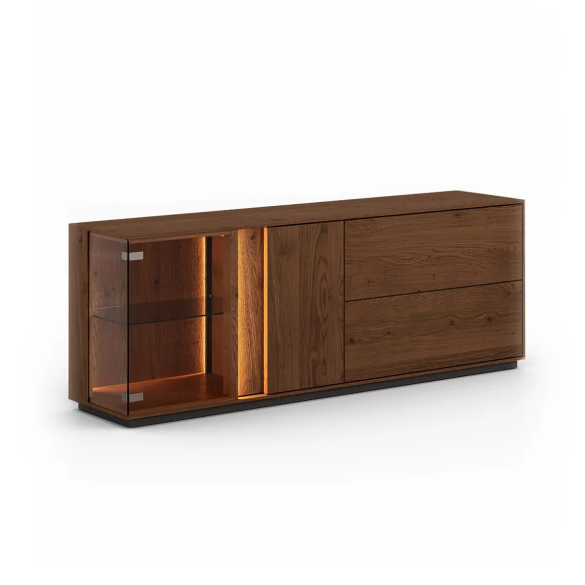 Szafka RTV dębowa z przeszkleniem i oświetleniem tabacco Collodi