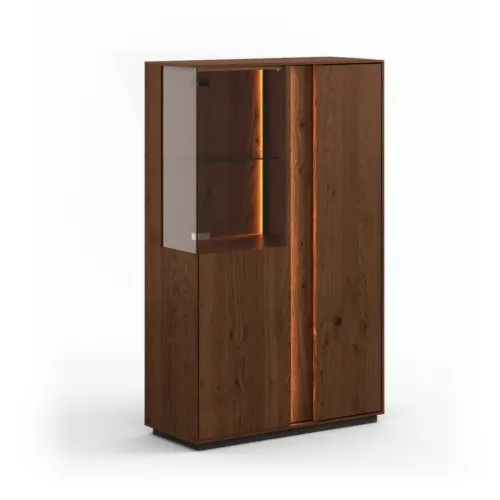 Witryna dębowa niska podwójna z oświetleniem tabacco Collodi