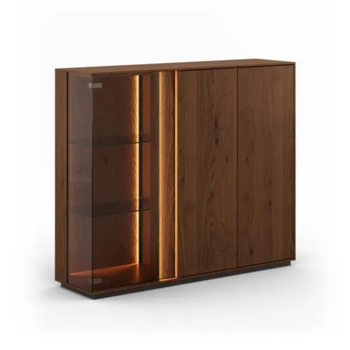 Witryna dębowa niska potrójna z oświetleniem tabacco Collodi