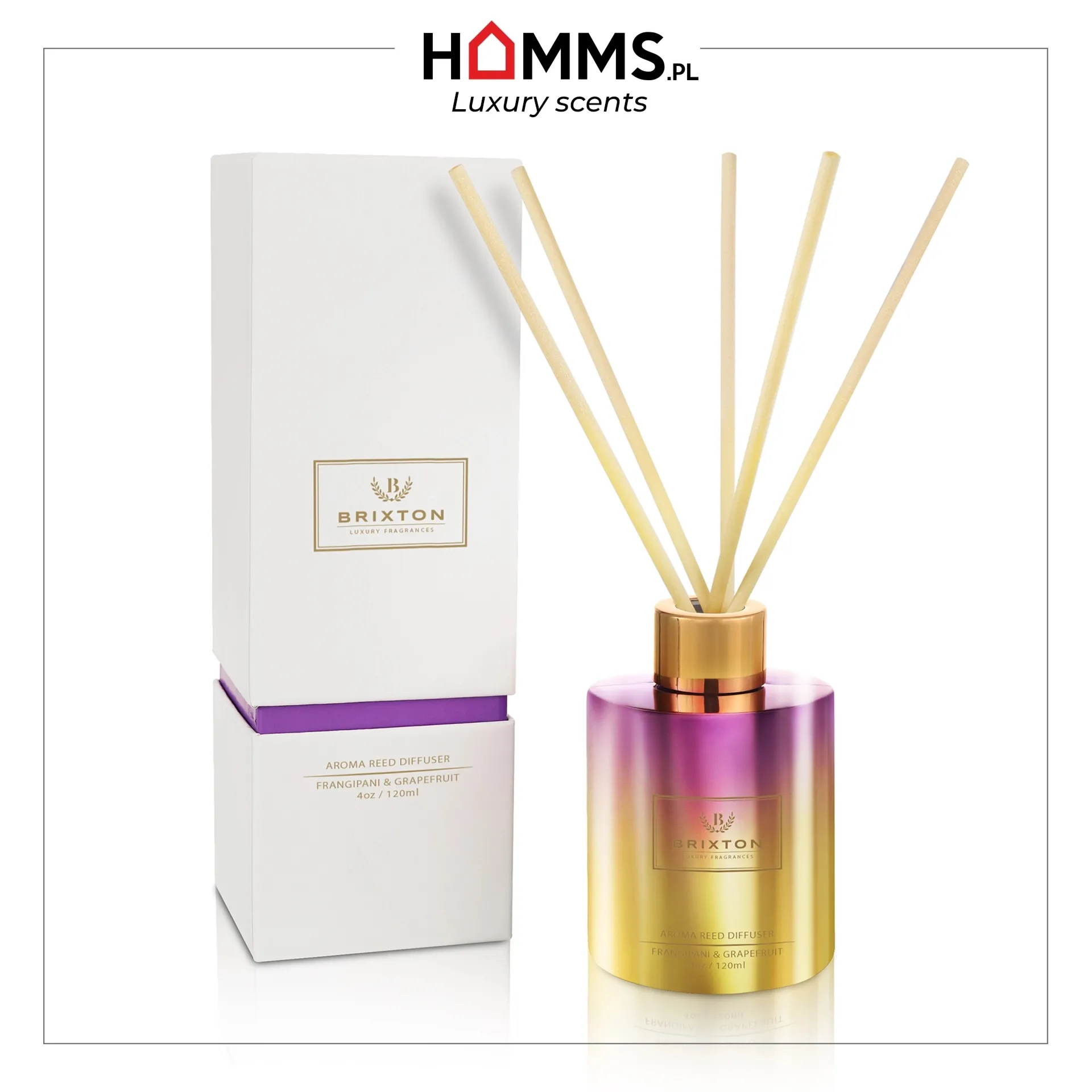 Dyfuzor zapachowy z patyczkami BRIXTON 120ml Frangipani & Grapefruit