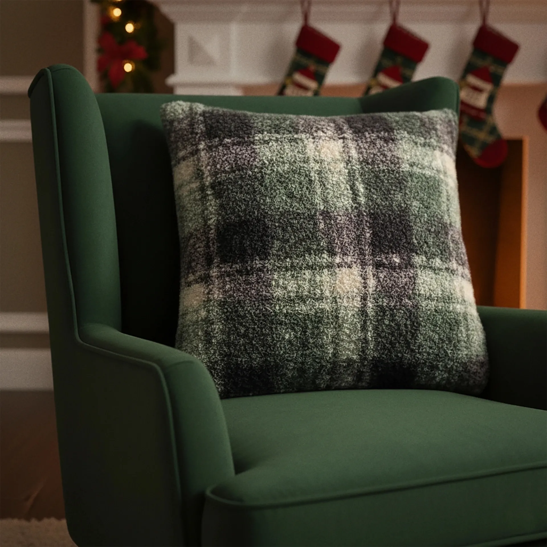 Zielona poduszka LAURENCE w kratkę 45x45 cm Bizzotto