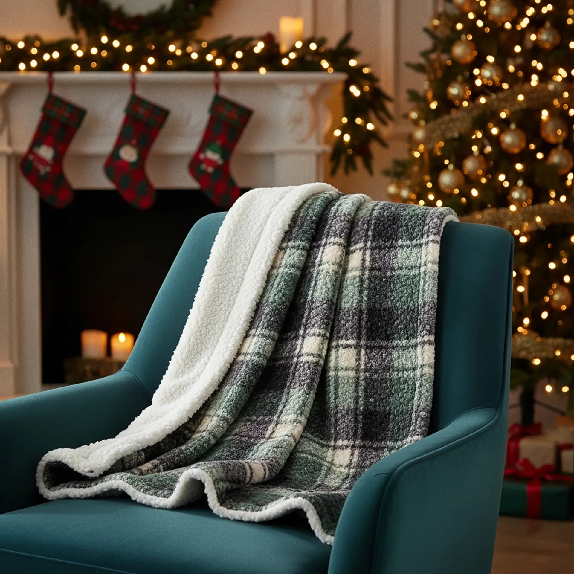 Zielony koc LAURENCE w kratkę 130x160 cm Bizzotto