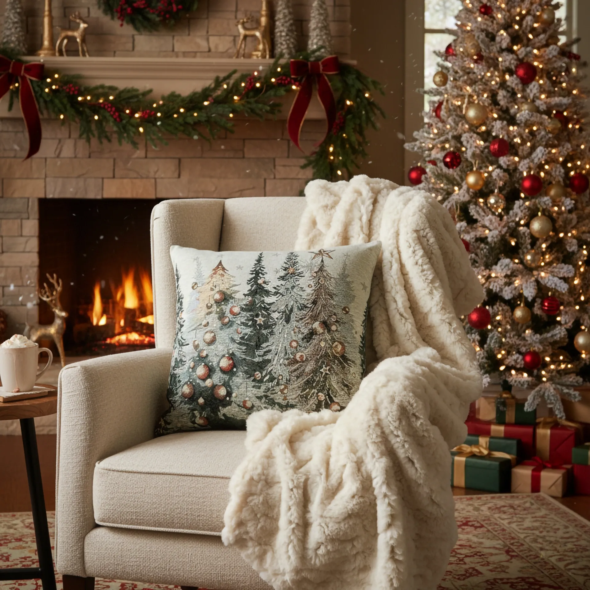 POSZEWKA Chenille LAS Z BOMBKAMI 40x40