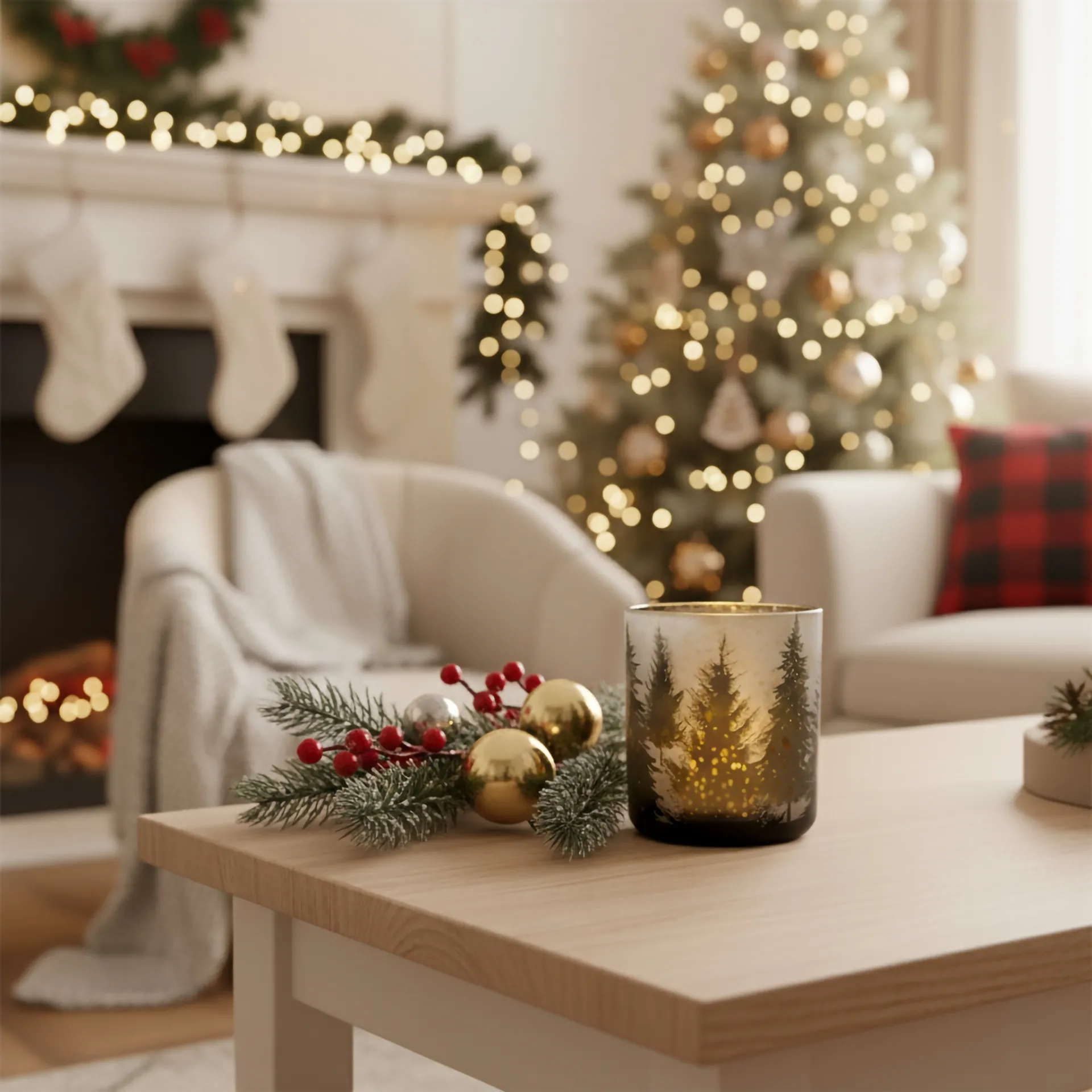 Lampion Szklany Pine trees 15x15cm