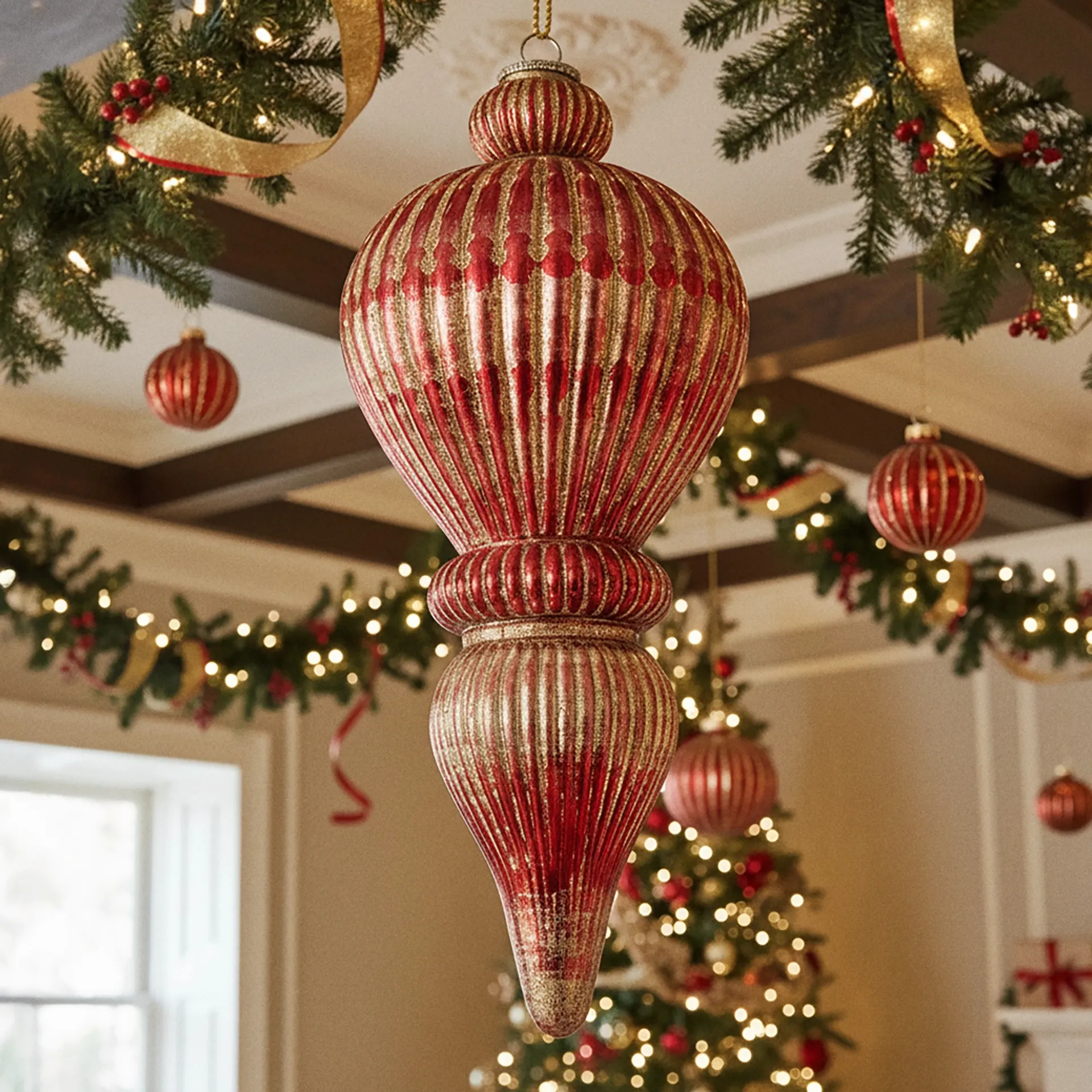 Duża czerwona bombka w kształcie kropli OLIWIA wys. 51 cm Ø21,5 Bizzotto